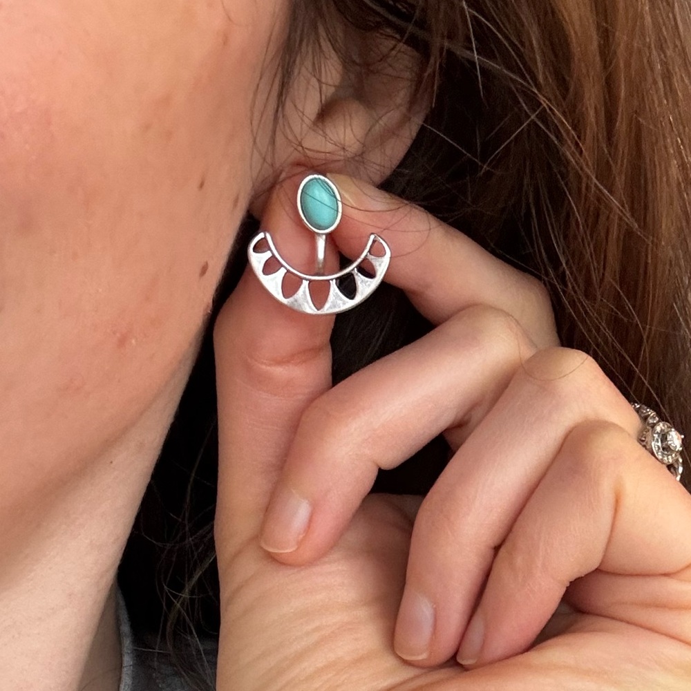 Lucky Brand Silver Geometric Studs with Turquoise Accents
